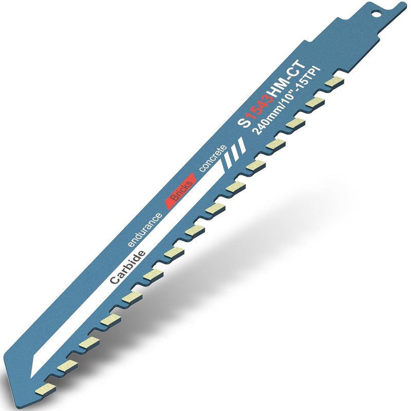 LAINIUTE 10Inch Masonry Reciprocating Saw Blade, 15TPI Titanium Carbide Concrete Saw Blades, Brick Concrete Cutting Recip Saw Blade, Demolition Saw Blades for Cutting Brick, Cement, Cinder Block - Image 1
